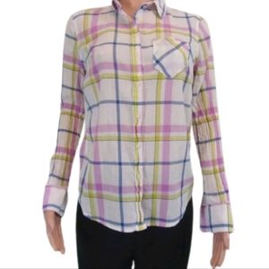 Plaid Long Sleeve Button Down Top XS